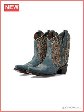 Corral Boots L6089 Ankle Bootie Leather Embroidered Snip Toe Pull-On